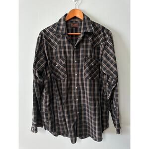Plains Western Wear Pearl Snap Shirt Mens Plaid Cowboy Rodeo Button Down Large